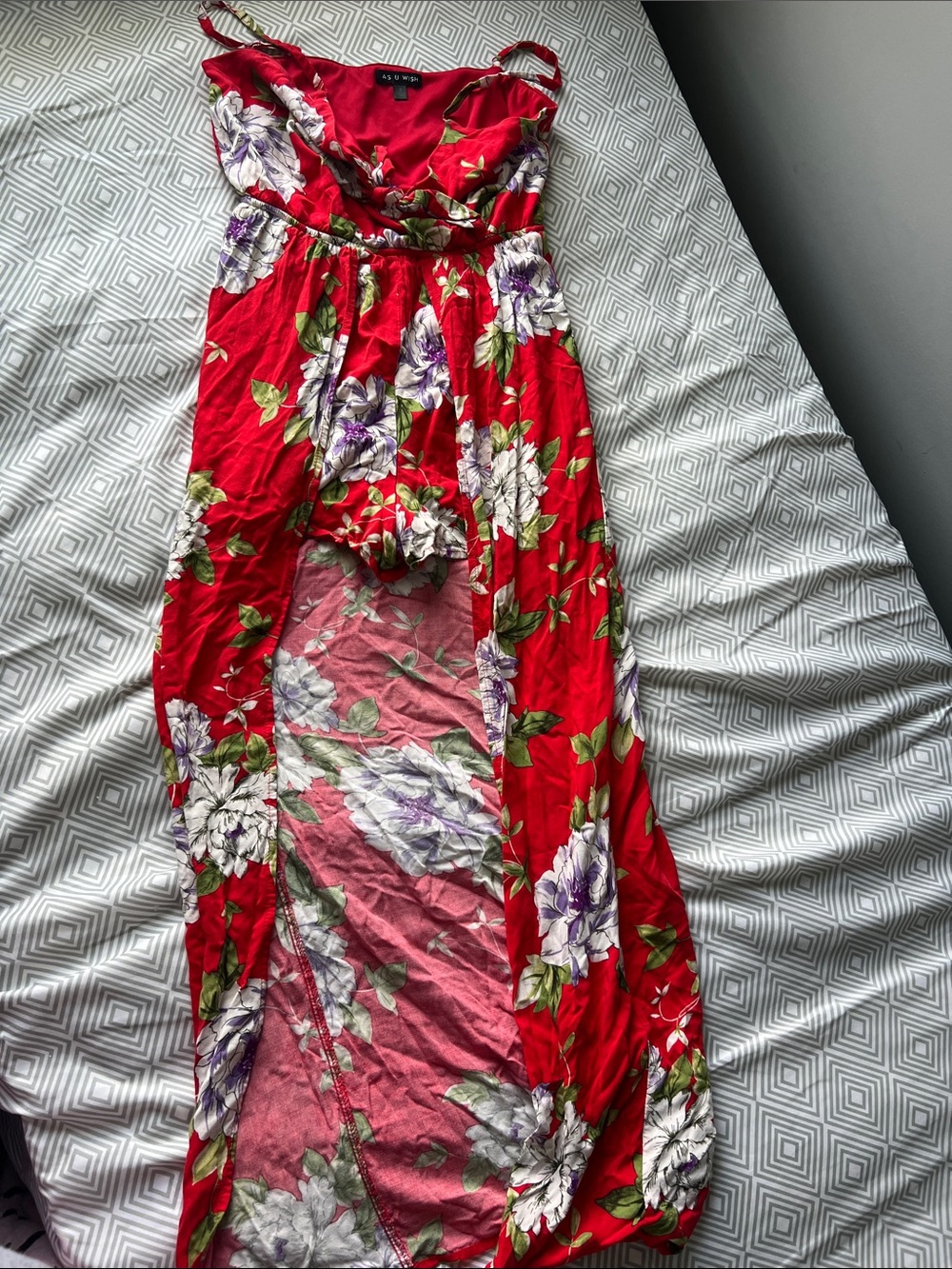 Red Floral Maxi Dress Shorts Romper with V-Neck SZ S